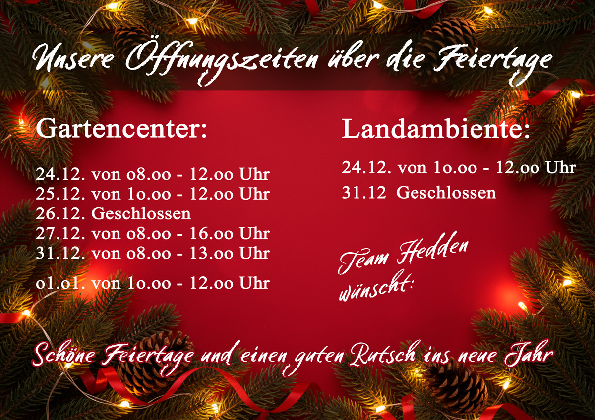 Hinweis Öffnunsgzeiten Weihnachten und Neujahr 2025